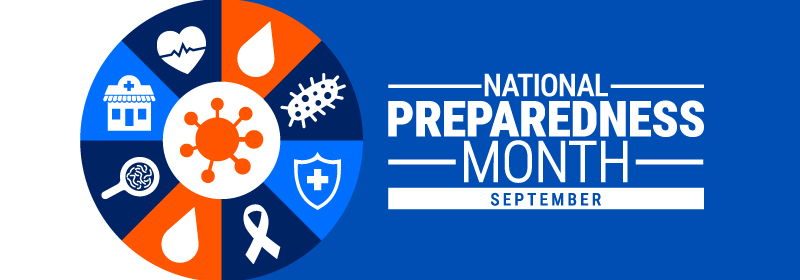 National Preparedness Month September banner with emergency and safety icons