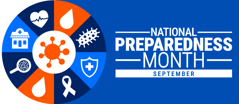 National Preparedness Month September banner with emergency and safety icons