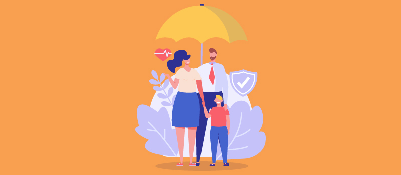 Family under umbrella 